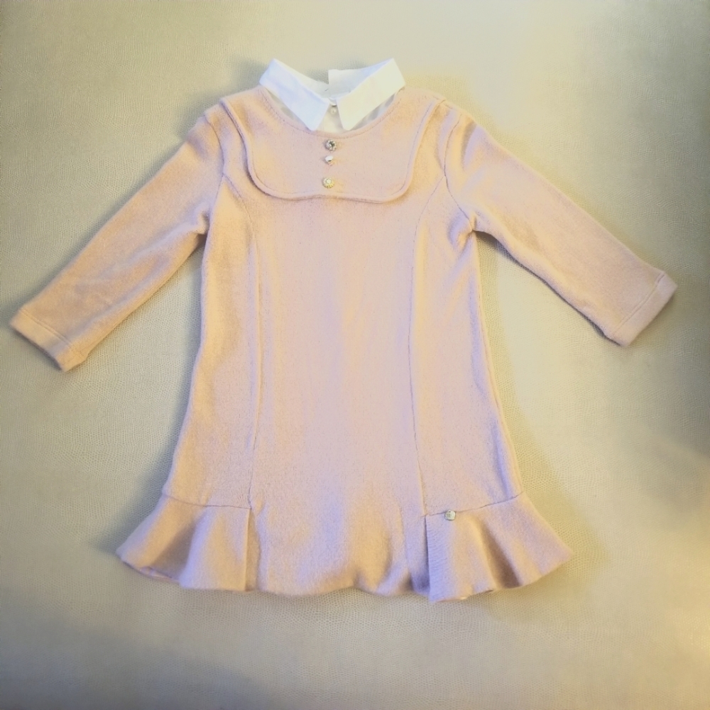 MICROBE, kids knit dress with white lapel size 4 years